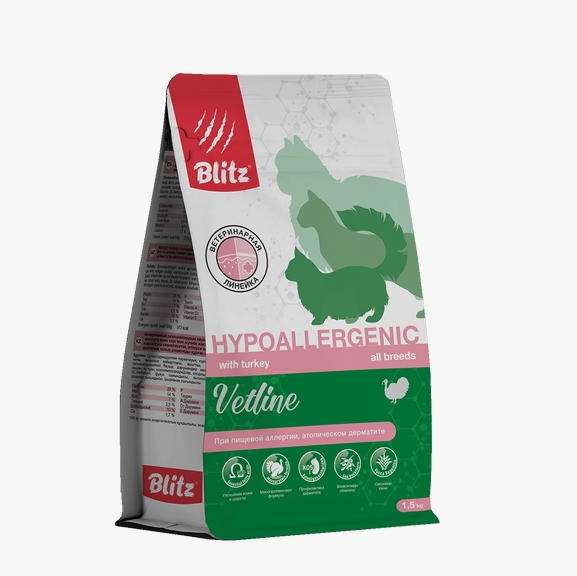 Blitz Vetline Hypoallergenic, Сухой корм для кошек 1,5 кг