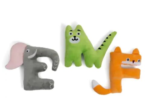 Игрушка-пищалка для животных мягкая Зверята-буквы ,12 см микс