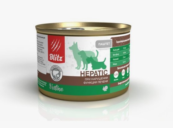 Blitz Vetline Hepatic, Влажный корм для собак с индейкой, 200 гр.