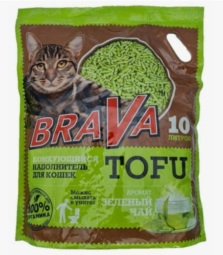 Наполнитель BraVa Tofu Зеленый чай растительный комкующийся 10л