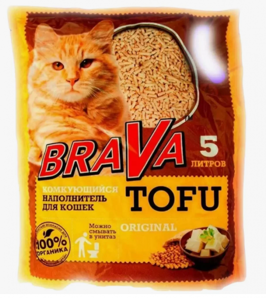 Наполнитель BraVa Tofu Original растительный комкующийся 5л