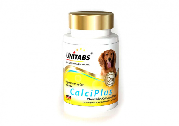 ЮНИТАБС CalciPlus с Q10 с кальцием, фосфором и вит. Д для собак 100 таб./8