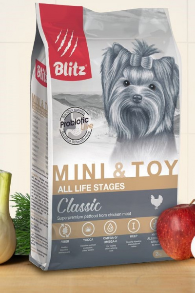 BLITZ Classic, Сухой корм для взрослых собак миниатюрных и мелких пород, Курица, 0,5 кг