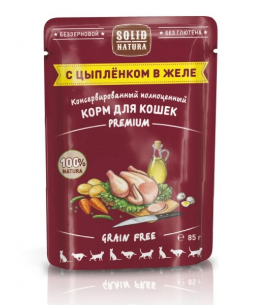 Solid Natura Premium кусочки в желе с цыпленком влажный корм для кошек пауч 0,085 кг