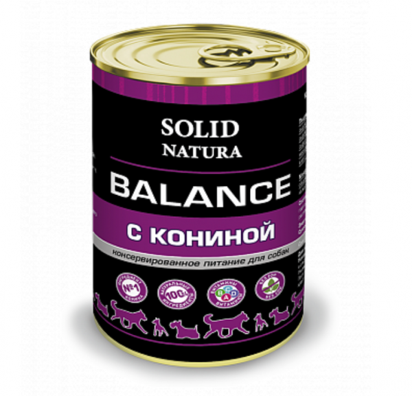 Solid Natura Balance Конина влажный корм для собак ж/б 0,34 кг.