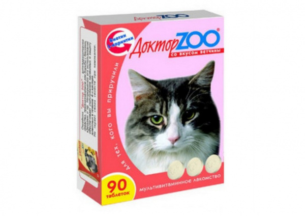 Доктор ZOO для кошек, со вкусом ветчины и биотином, таблетки, № 90