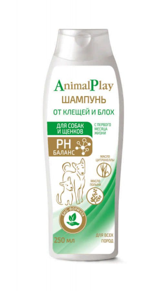 Animal Play Шампунь от клещей и блох для собак и щенков 250 мл.