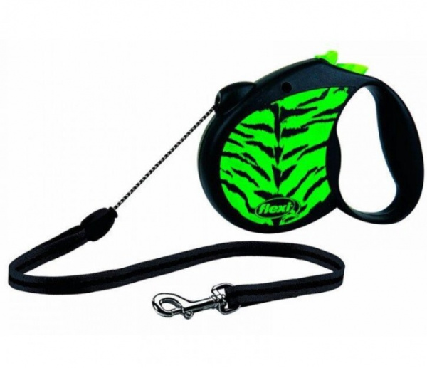 Рулетка Safari cord S трос 5 м 12 кг зеленый тигр Flexi