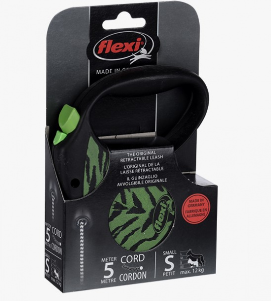 Рулетка Safari cord M трос 5 м 20 кг зеленый тигр Flexi