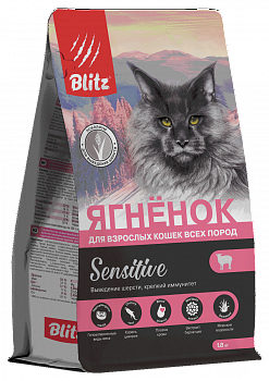 BLITZ Sensitive, Сухой корм для выведения шерсти у взрослых кошек, Ягненок, 1,8 кг