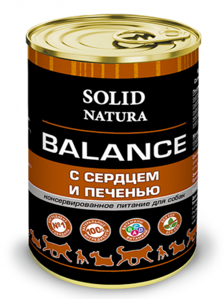 Solid Natura Balance Сердце и печень влажный корм для собак ж/б 0,34 кг.