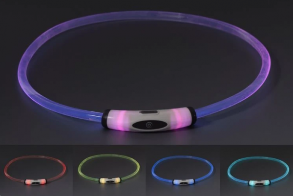 Ошейник светящийся LED RGB, обхват шеи до 70см, 22реж, USB-Type-C, влагостойкий, изменяемой длины