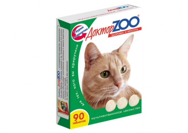 Доктор ZOO для кошек, Здоровье и красота с L-карнитином и таурином, таблетки, № 90
