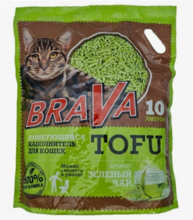 Наполнитель BraVa Tofu Зеленый чай растительный комкующийся 10л