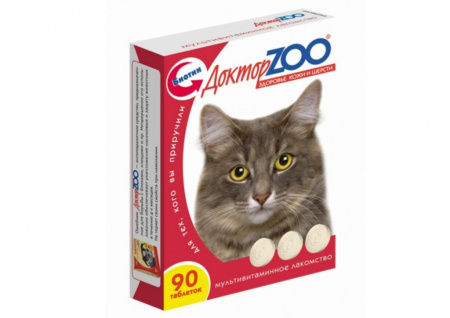 Доктор ZOO для кошек Здоровье кожи и шерсти с биотином и таурином, таблетки, № 90