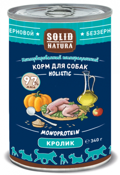 Solid Natura Holistic Кролик влажный корм для собак жестяная банка 0,34 кг
