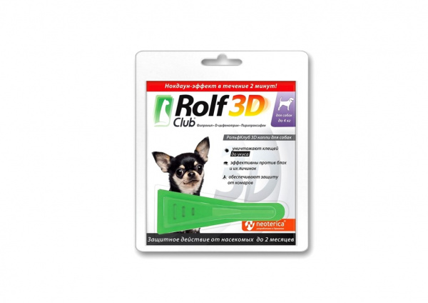 РОЛФ КЛУБ 3D капли от блох и клещей для собак до 4кг