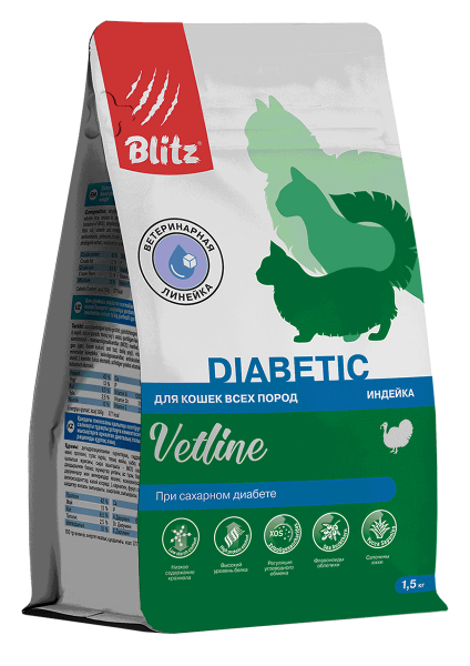 Blitz Vetline Diabetic сухой корм для кошек 1,5 кг