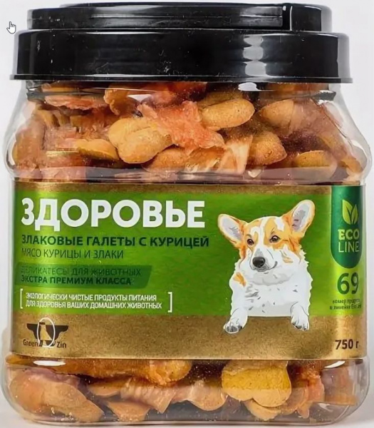 Грин Кьюзин Здоровье (Галеты злаковые с курицей и злаками) 750гр*6