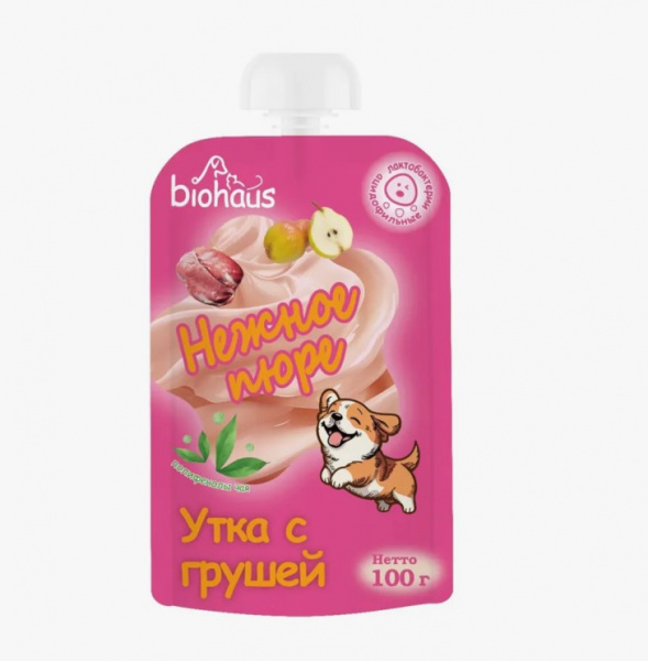 BIOHAUS Лакомство для собак Нежное пюре Утка с грушей 100 г