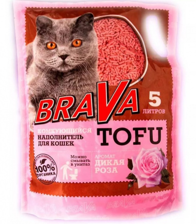 Наполнитель BraVa Tofu Дикая роза растительный комкующийся 5л