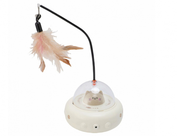 Игрушка для кошек интерактивная НЛО 23х11см LED, двигается, с дразн. Перо, лазерной указкой