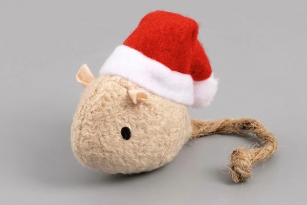 Игрушка для кошек новогодняя Мышка в колпачке 12/8х6см