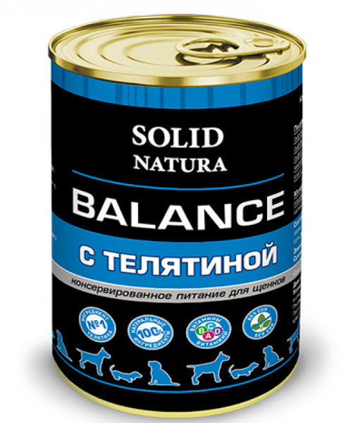 Solid Natura Balance Телятина влажный корм для щенков ж/б 0,34 кг.